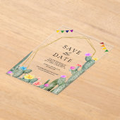 Mexican Fiesta Cactus Floral Wedding Save the Date アクリル招待状 (レイダウン)