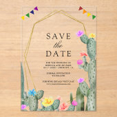 Mexican Fiesta Cactus Floral Wedding Save the Date アクリル招待状 (正面)