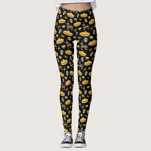 Mexican Fiesta & Día de Muertos Leggings レギンス (正面)