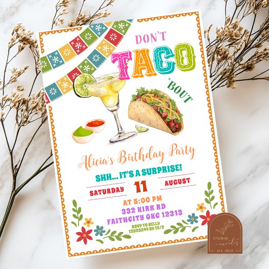 Mexican Fiesta Don't Taco Bout Surprise Birthday 招待状