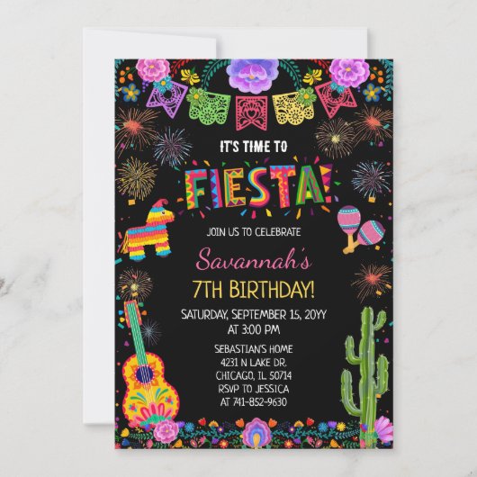Mexican Fiesta Girl Birthday Party 招待状 (正面)