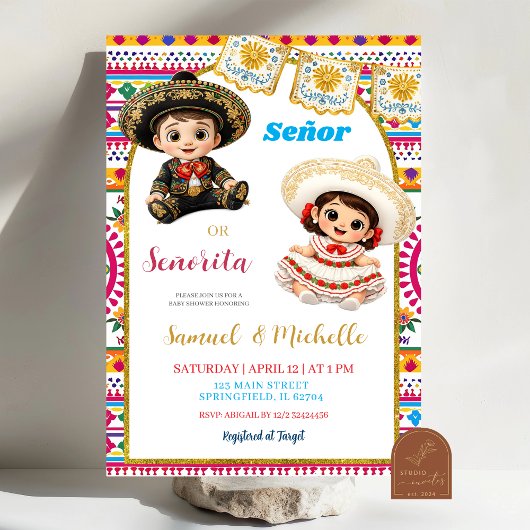 Mexican Fiesta Senor or Senorita Gender Reveal Inv 招待状