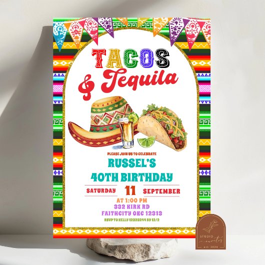 Mexican Fiesta Tacos and Tequila Birthday 招待状