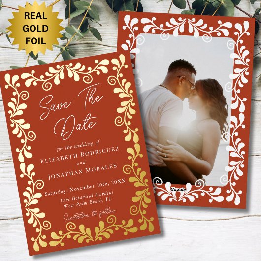 Mexican Fiesta Talavera Photo Save The Date Card 箔シーズンカード