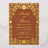 Mexican Fiesta Terracotta Gold Floral Wedding  箔招待状 (正面)