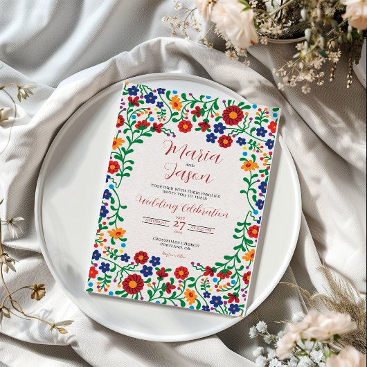 Mexican Floral Colorful Folk Art Wedding 招待状