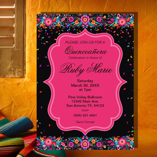 Mexican Floral Fiesta Quinceañera Invitation 招待状
