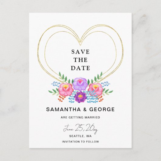 Mexican Floral Fiesta Save The Date 案内ポストカード (正面)