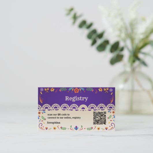 Mexican Floral QR Code Bridal Shower Registry card 名刺 (スタンド正面)