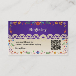 Mexican Floral QR Code Bridal Shower Registry card 名刺