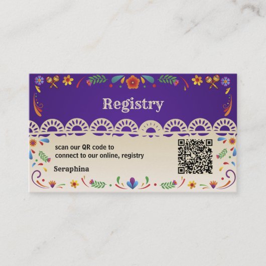 Mexican Floral QR Code Bridal Shower Registry card 名刺 (正面)
