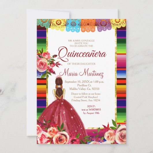 Mexican Floral Quinceañera Invitation 招待状 (正面)