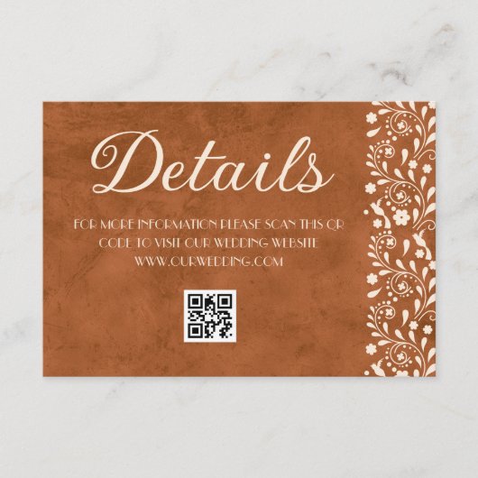 Mexican Floral Wedding Details QR code エンクロージャーカード (正面)