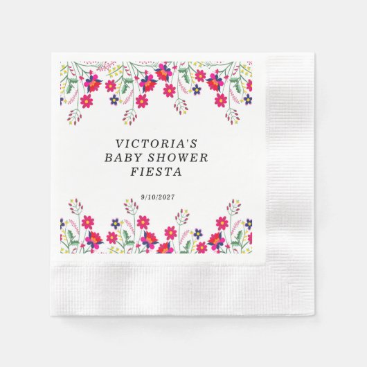 Mexican Flowers Baby Shower Fiesta Coined Paper 縁ありカクテルナプキン (正面)