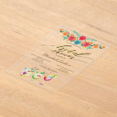 Mexican Flowers Drinks Bridal Shower  アクリル招待状 (レイダウン)