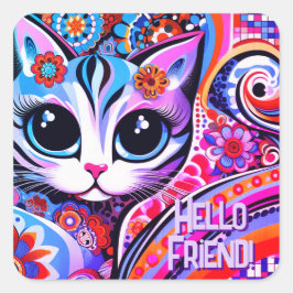 Mexican Folk Art Abstract Kitty Cat Birthday スクエアシール