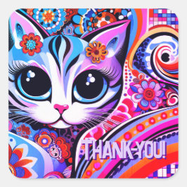 Mexican Folk Art Abstract Kitty Cat Birthday スクエアシール