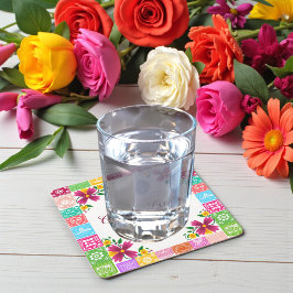 Mexican Folk Art Floral Baby Shower Coasters スクエアペーパーコースター