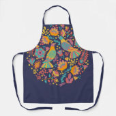 Mexican Folk Art of Birds and Flowers Blue エプロン (正面)