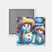 Mexican Folk Art Snowmen Snowman Personalized マグネット (正面/裏面)