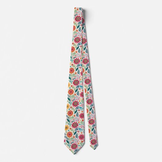 Mexican Folk Floral Pattern Tie ネクタイ (正面)