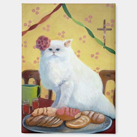 Mexican Folk Inspired White Cat マグネット (正面)