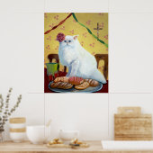 Mexican Folk Inspired White Cat Wall Art ポスター (キッチン)