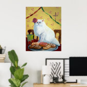 Mexican Folk Inspired White Cat Wall Art ポスター (ホームオフィス)