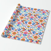 Mexican Folk Pattern Bird Floral Wrapping Paper ラッピングペーパー (アンロールド)