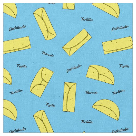 Mexican Food Tortilla, Burrito, Enchilada Pattern ファブリック (クローズアップ)