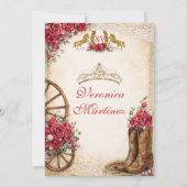 Mexican Girl Red Floral Charra Quinceañera Western 招待状 (裏面)