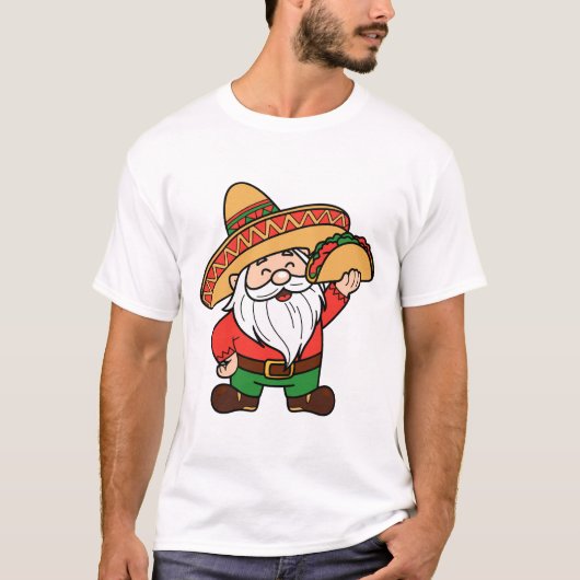 Mexican Gnome with Taco Design Funny Cinco de Mayo Tシャツ (正面)
