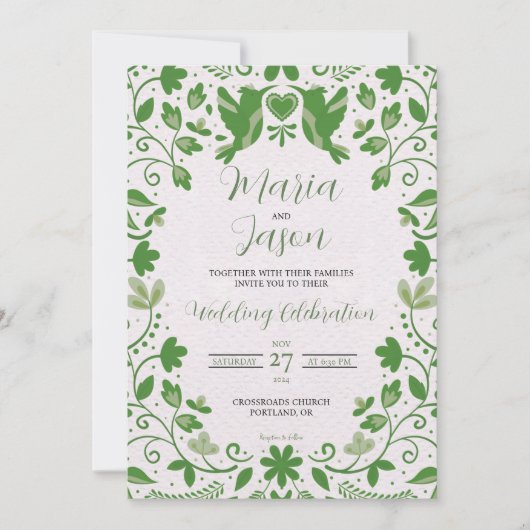Mexican Green Floral Romantic Aesthetic Wedding 招待状 (正面)
