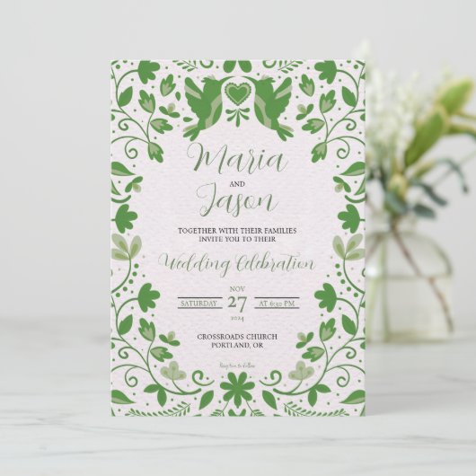 Mexican Green Floral Romantic Aesthetic Wedding 招待状 (スタンド正面)