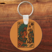 Mexican Indigenous Keychain – Warrior, Bird, Drum キーホルダー (正面)