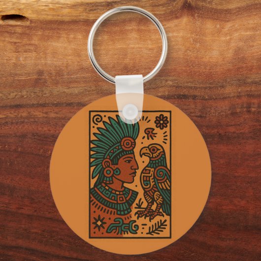 Mexican Indigenous Keychain – Warrior, Bird, Drum キーホルダー (正面)