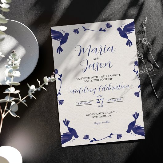 Mexican Indigo Purple Minimalist Elegant Wedding 招待状