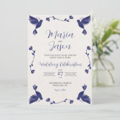 Mexican Indigo Purple Minimalist Elegant Wedding 招待状 (スタンド正面)