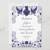 Mexican Indigo Violet Otomi Tenangos Boda Wedding 招待状 (正面)