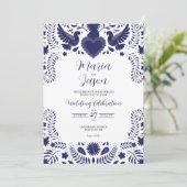 Mexican Indigo Violet Otomi Tenangos Boda Wedding 招待状 (スタンド正面)