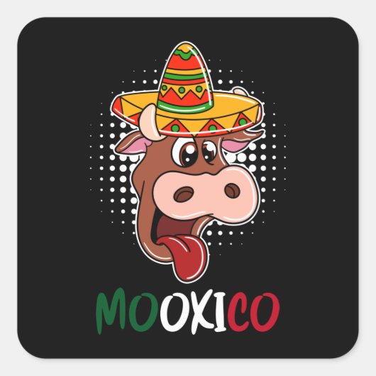 Mexican Mexico Cow and Sombrero スクエアシール (正面)
