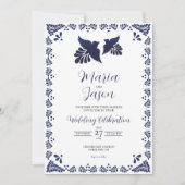 Mexican Navy Blue Botanical Minimalist Wedding 招待状 (正面)
