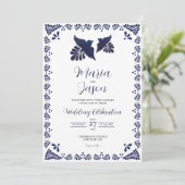Mexican Navy Blue Botanical Minimalist Wedding 招待状 (スタンド正面)