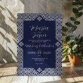 Mexican Navy Blue Talavera Formal Elegant Wedding 招待状