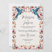 Mexican Otomi Tenangos Colorful Floral Wedding 招待状 (正面)