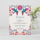 Mexican Otomi Tenangos Colorful Folk Art Wedding 招待状 (スタンド正面)