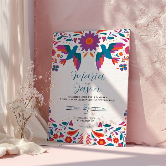 Mexican Otomi Tenangos Colorful Folk Art Wedding 招待状