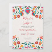 Mexican Otomi Tenangos Floral Colorful Wedding 招待状 (正面)