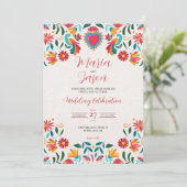 Mexican Otomi Tenangos Floral Colorful Wedding 招待状 (スタンド正面)