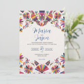 Mexican Otomi Tenangos Folk Art Floral Wedding 招待状 (スタンド正面)